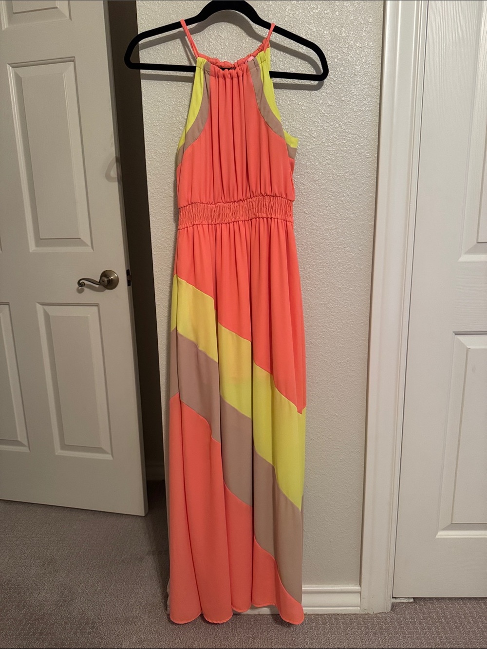 Women’s Gianni Bini Coral and Yellow Colorblock Maxi Dress